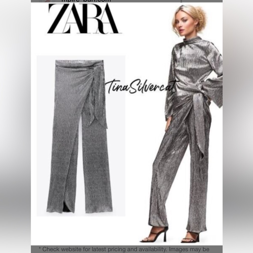 Zara Metallic Silver Wrap Pants - Picture 2 of 16